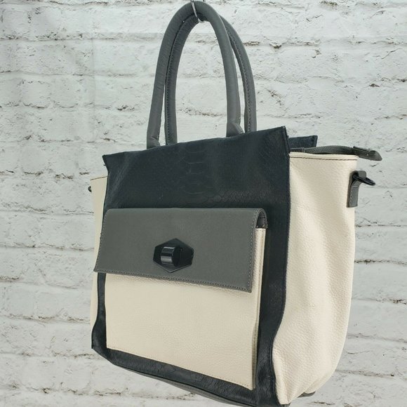 Steve Madden Womens Black Cream Gray Handbag Purse - Picture 1 of 15